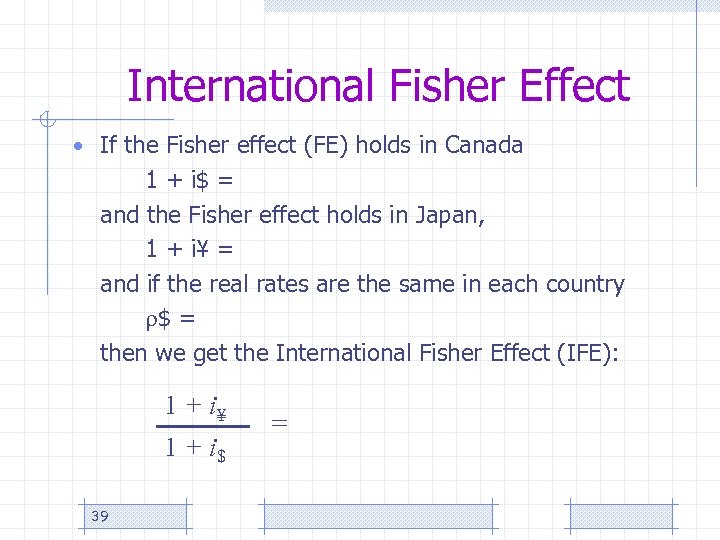International Fisher Effect • If the Fisher effect (FE) holds in Canada 1 +