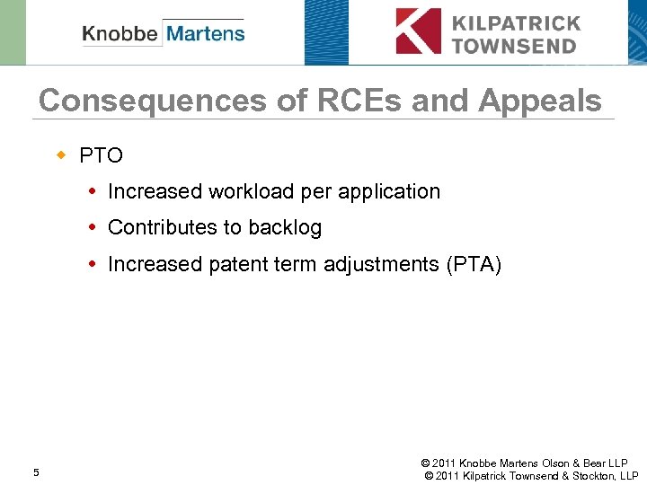 Consequences of RCEs and Appeals w PTO Increased workload per application Contributes to backlog