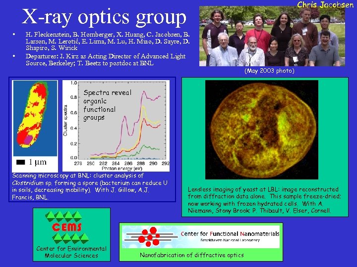 Chris Jacobsen X-ray optics group • • H. Fleckenstein, B. Hornberger, X. Huang, C.