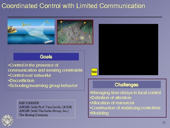 Coordinated Control with Limited Communication Goals • Control in the presence of communication and