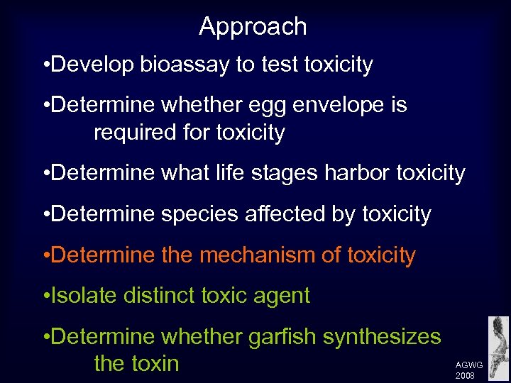 Approach • Develop bioassay to test toxicity • Determine whether egg envelope is required
