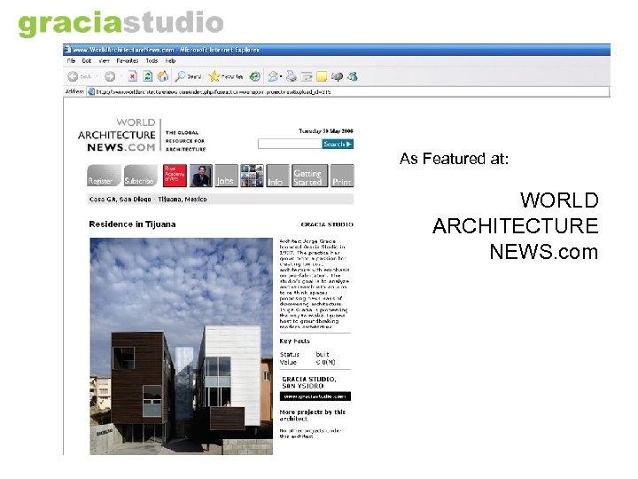 As Featured at: WORLD ARCHITECTURE NEWS. com 