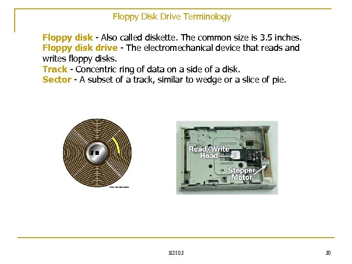 Floppy Disk Drive Terminology Floppy disk - Also called diskette. The common size is