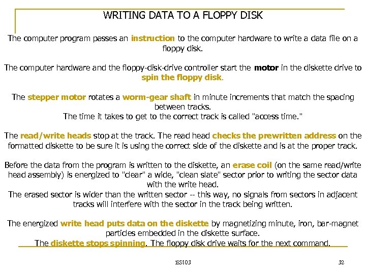 WRITING DATA TO A FLOPPY DISK The computer program passes an instruction to the