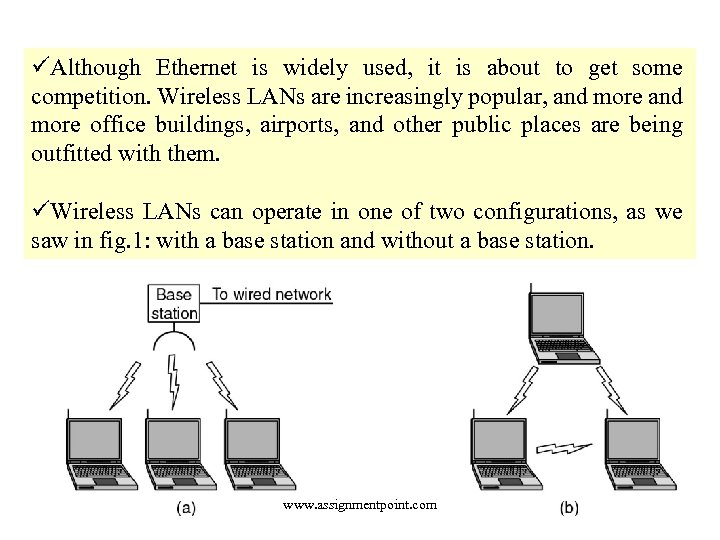 üAlthough Ethernet is widely used, it is about to get some competition. Wireless LANs