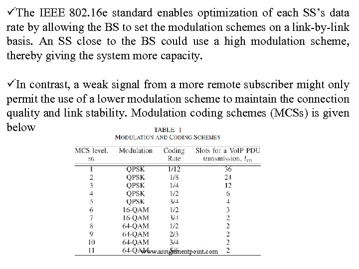 üThe IEEE 802. 16 e standard enables optimization of each SS’s data rate by