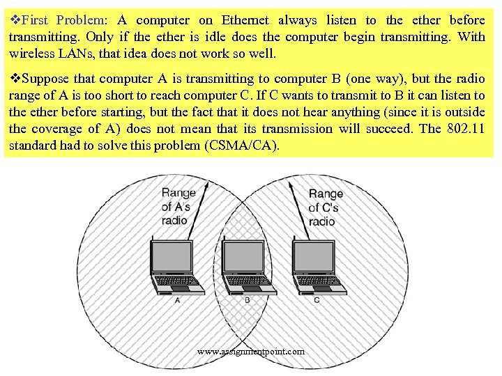 v. First Problem: A computer on Ethernet always listen to the ether before transmitting.