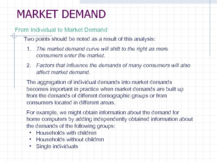 MARKET DEMAND From Individual to Market Demand Two points should be noted as a