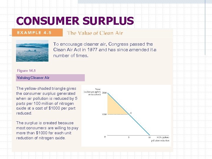 CONSUMER SURPLUS To encourage cleaner air, Congress passed the Clean Air Act in 1977