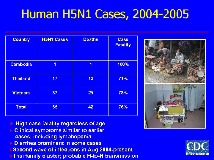 Human H 5 N 1 Cases, 2004 -2005 Country H 5 N 1 Cases
