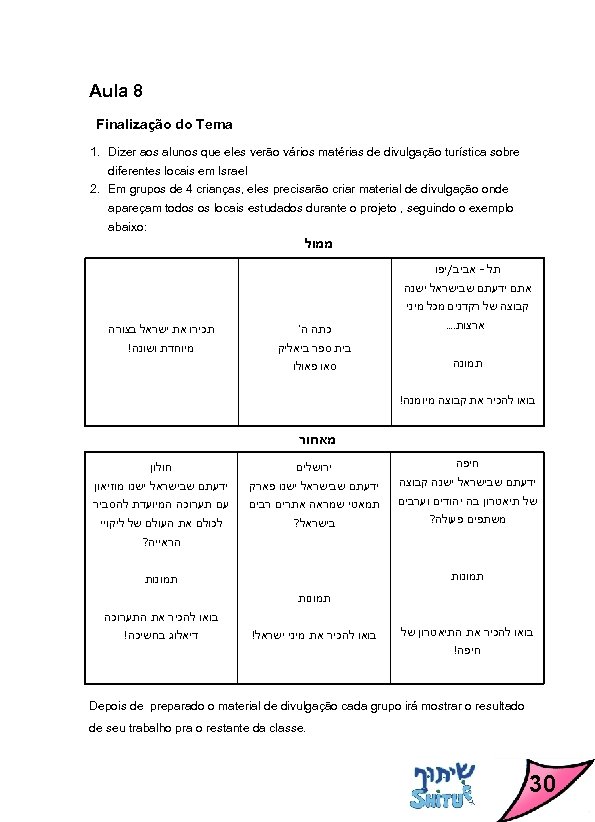  8 Aula Finalização do Tema 1. Dizer aos alunos que eles verão vários