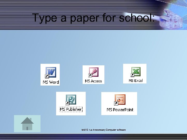 Type a paper for school: METS 1. a. 4 necessary Computer software 
