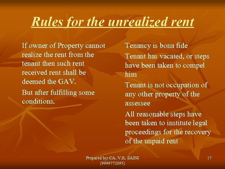 Rules for the unrealized rent If owner of Property cannot realize the rent from