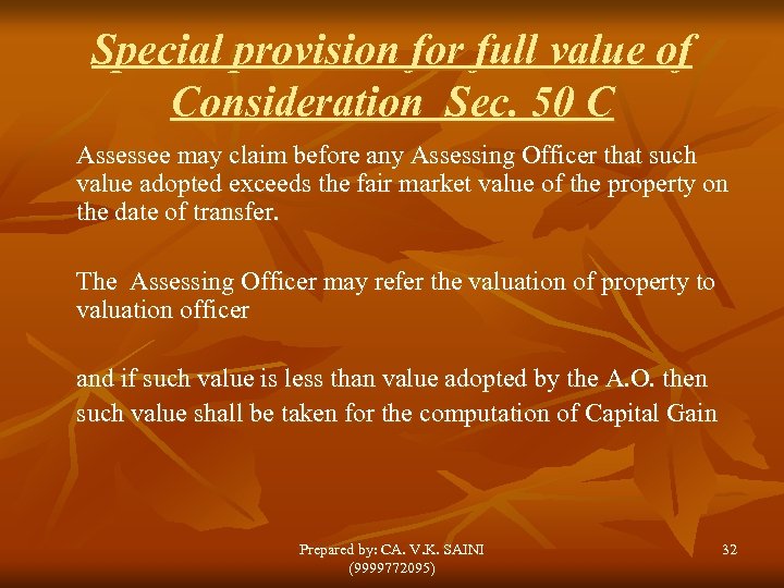 Special provision for full value of Consideration Sec. 50 C Assessee may claim before