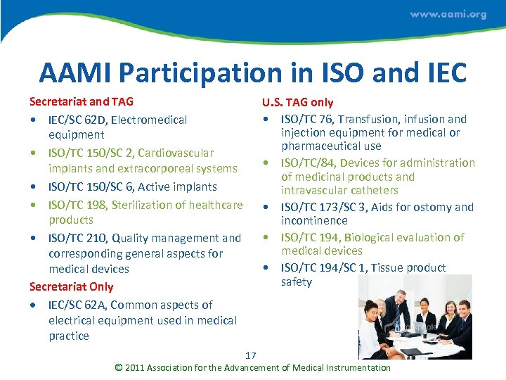 AAMI Participation in ISO and IEC Secretariat and TAG • IEC/SC 62 D, Electromedical