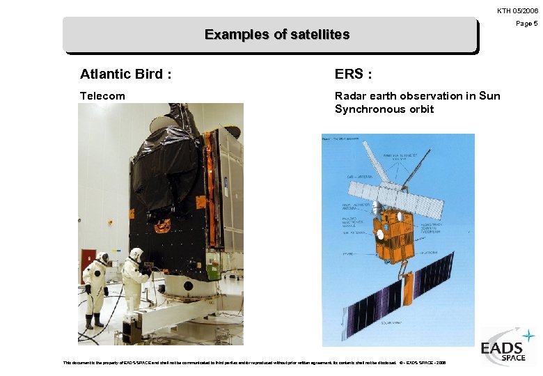 KTH 05/2006 Examples of satellites Atlantic Bird : ERS : Telecom Radar earth observation