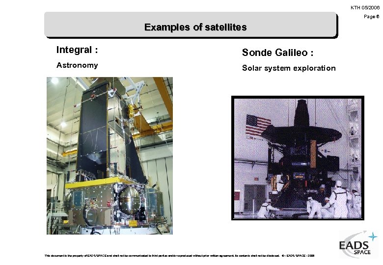 KTH 05/2006 Page 6 Examples of satellites Integral : Sonde Galileo : Astronomy Solar