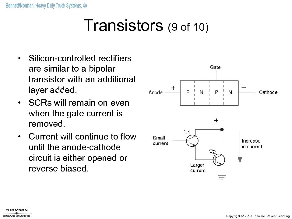 Transistors (9 of 10) • Silicon-controlled rectifiers are similar to a bipolar transistor with