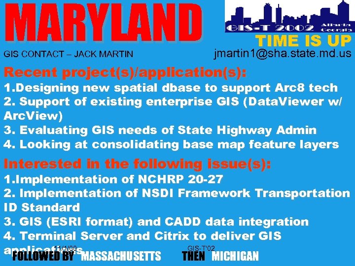 MARYLAND GIS CONTACT – JACK MARTIN TIME IS UP jmartin 1@sha. state. md. us