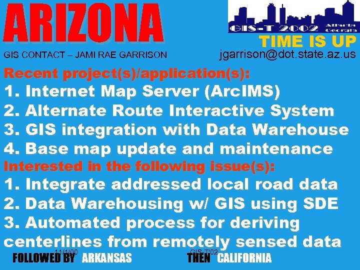 ARIZONA GIS CONTACT – JAMI RAE GARRISON TIME IS UP jgarrison@dot. state. az. us