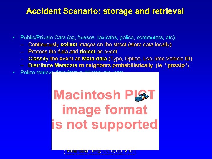 Accident Scenario: storage and retrieval • • Public/Private Cars (eg, busses, taxicabs, police, commuters,