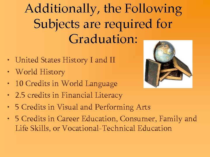 Additionally, the Following Subjects are required for Graduation: • • • United States History