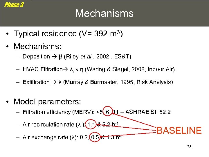 Phase 3 Mechanisms • Typical residence (V= 392 m 3) • Mechanisms: – Deposition