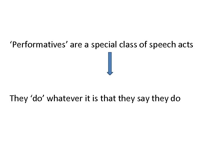 ‘Performatives’ are a special class of speech acts They ‘do’ whatever it is that