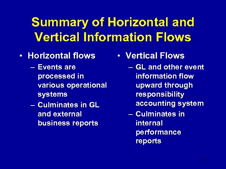 Summary of Horizontal and Vertical Information Flows • Horizontal flows – Events are processed