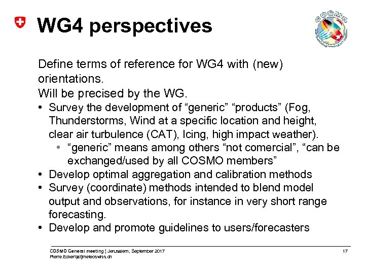 WG 4 perspectives Define terms of reference for WG 4 with (new) orientations. Will
