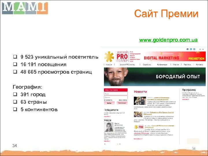 Сайт Премии www. goldenpro. com. ua q 9 523 уникальный посетитель q 16 191