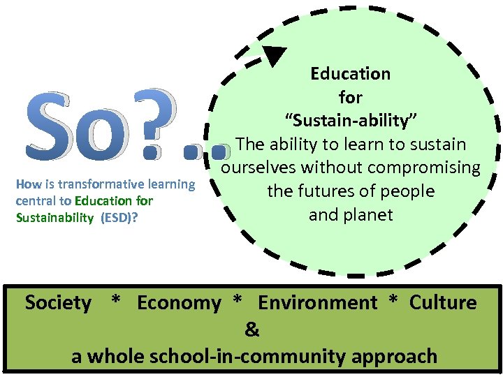 So? . . How is transformative learning central to Education for Sustainability (ESD)? Education