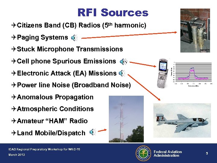 RFI Sources QCitizens Band (CB) Radios (5 th harmonic) QPaging Systems QStuck Microphone Transmissions