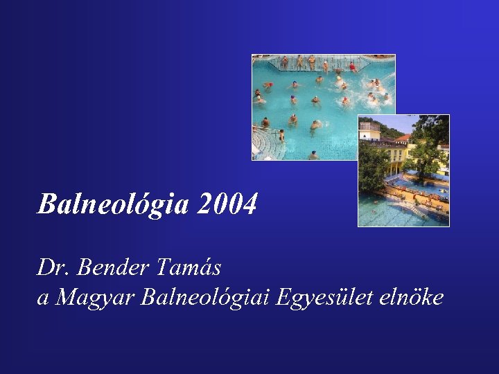 Balneológia 2004 Dr. Bender Tamás a Magyar Balneológiai Egyesület elnöke 