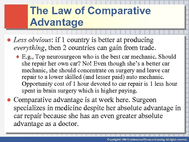 The Law of Comparative Advantage ● Less obvious: if 1 country is better at