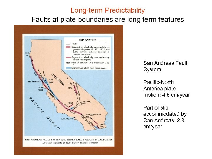 Long-term Predictability Faults at plate-boundaries are long term features San Andreas Fault System Pacific-North