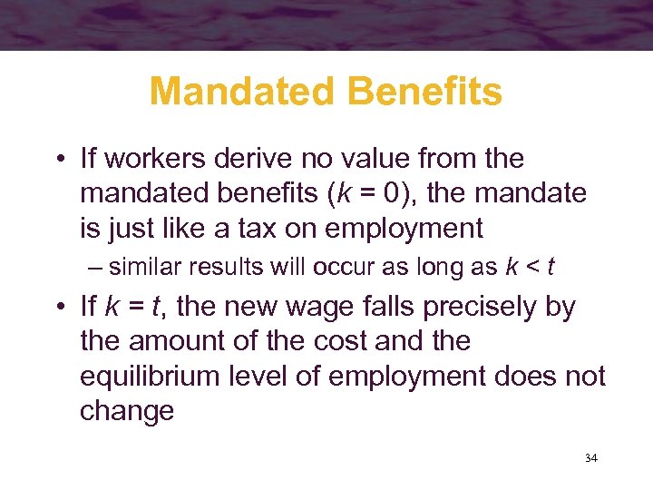 Mandated Benefits • If workers derive no value from the mandated benefits (k =