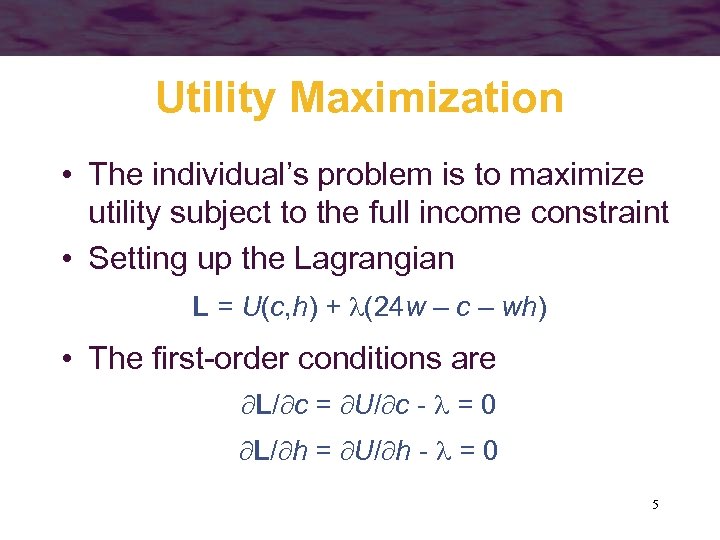 Utility Maximization • The individual’s problem is to maximize utility subject to the full