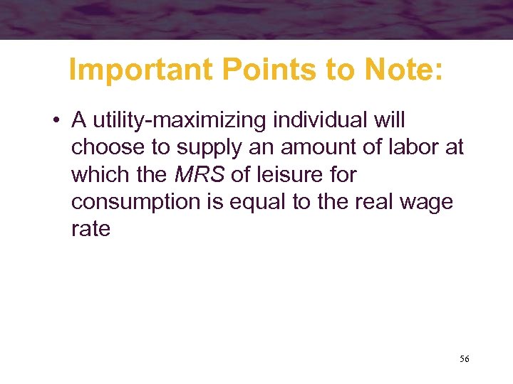 Important Points to Note: • A utility-maximizing individual will choose to supply an amount