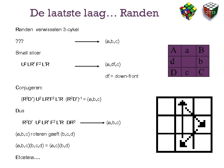 De laatste laag… Randen 27/35 Randen verwisselen 3 -cykel ? ? ? (a, b,