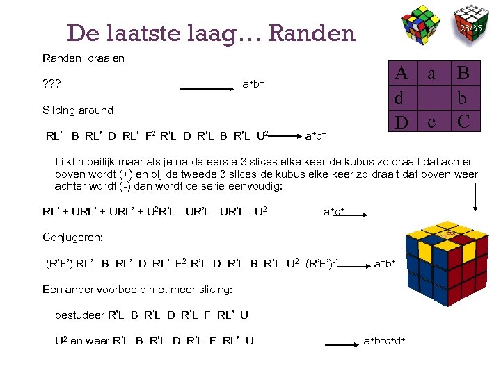 De laatste laag… Randen draaien ? ? ? a+b+ Slicing around RL’ B RL’