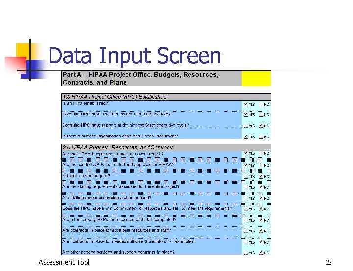 Data Input Screen Assessment Tool 15 