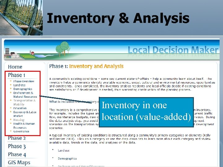 Inventory & Analysis Inventory in one location (value-added) 