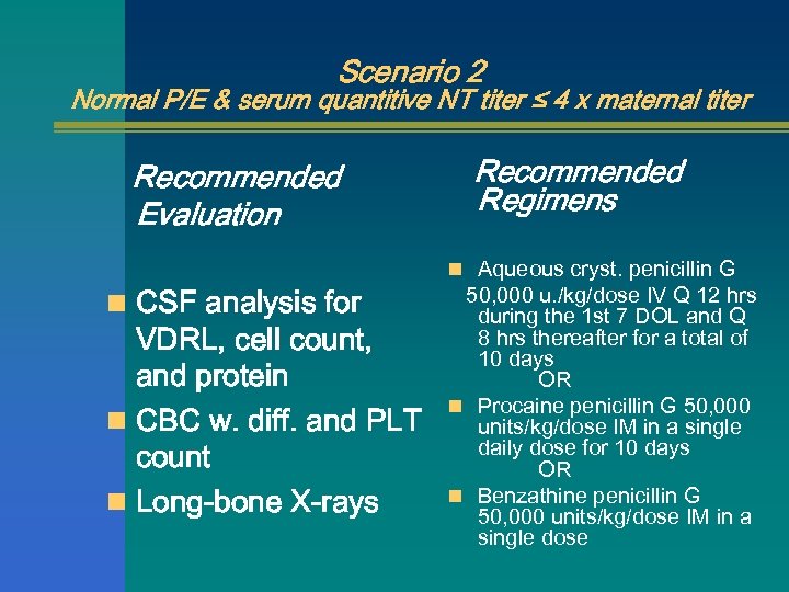 Scenario 2 Normal P/E & serum quantitive NT titer ≤ 4 x maternal titer