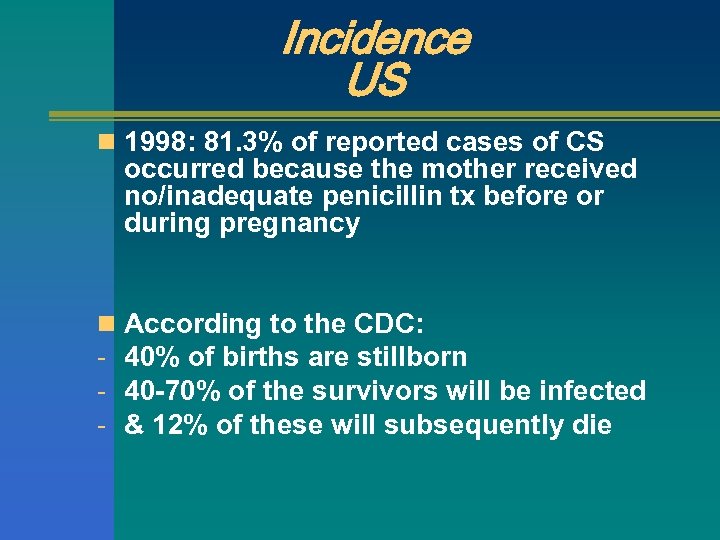Incidence US n 1998: 81. 3% of reported cases of CS occurred because the