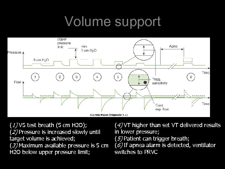 Volume support (1) VS test breath (5 cm H 2 O); (2) Pressure is