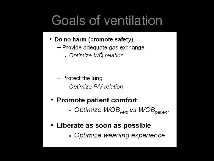 Goals of ventilation 
