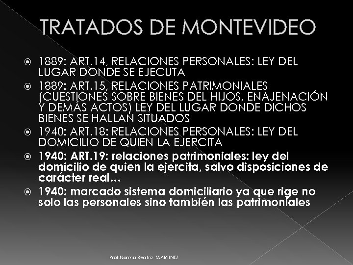 TRATADOS DE MONTEVIDEO 1889: ART. 14, RELACIONES PERSONALES: LEY DEL LUGAR DONDE SE EJECUTA