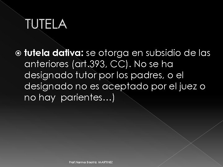 TUTELA tutela dativa: se otorga en subsidio de las anteriores (art. 393, CC). No