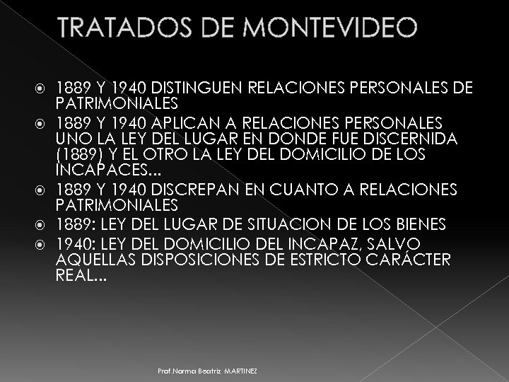 TRATADOS DE MONTEVIDEO 1889 Y 1940 DISTINGUEN RELACIONES PERSONALES DE PATRIMONIALES 1889 Y 1940